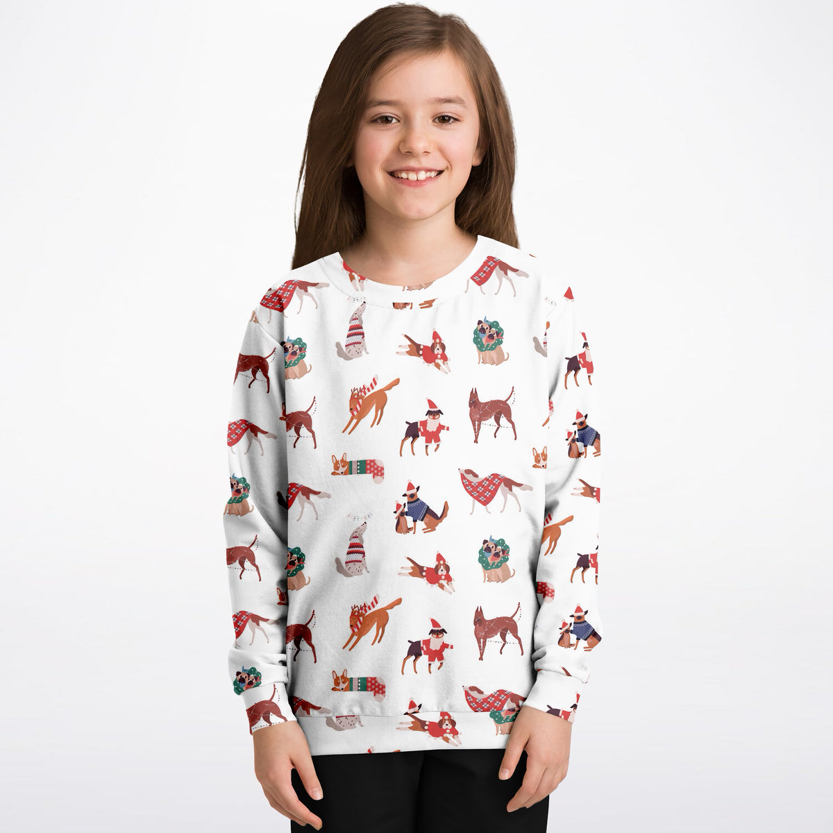 Kids Christmas Dogs Sweatshirt – Ultra Soft & Stretchy, Cozy Fleece or Lightweight Sports Fabric Sweatshirt – Ultra Soft & Stretchy, Cozy Fleece or Lightweight Sports Fabric