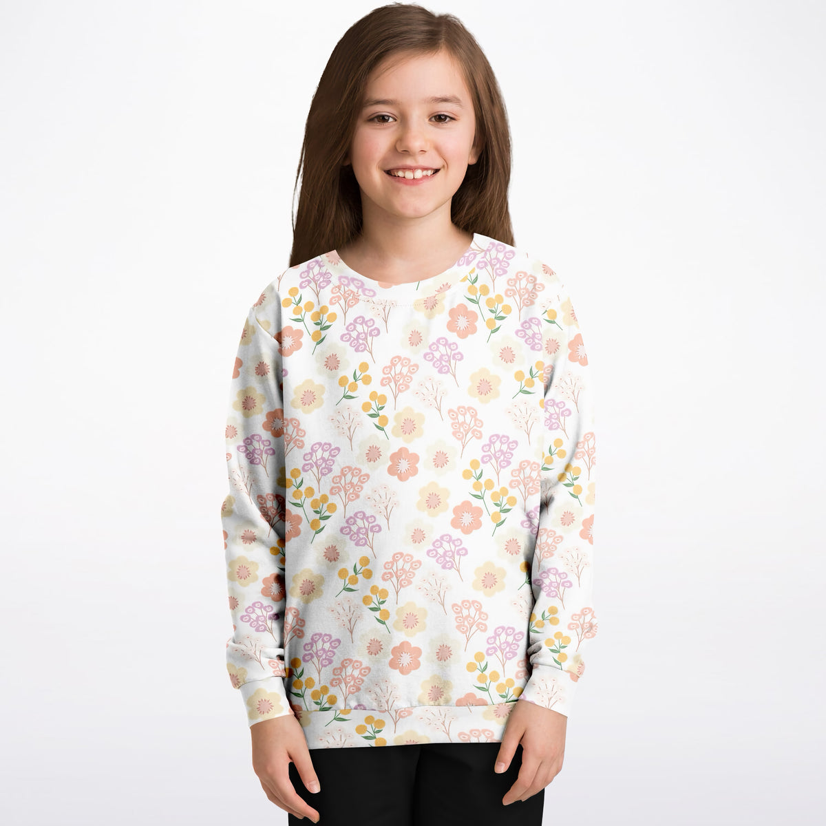 Girls Pastel Wildflower Sweatshirt – Ultra Soft & Stretchy, Cozy Fleece or Lightweight Sports Fabric Sweatshirt – Ultra Soft & Stretchy, Cozy Fleece or Lightweight Sports Fabric