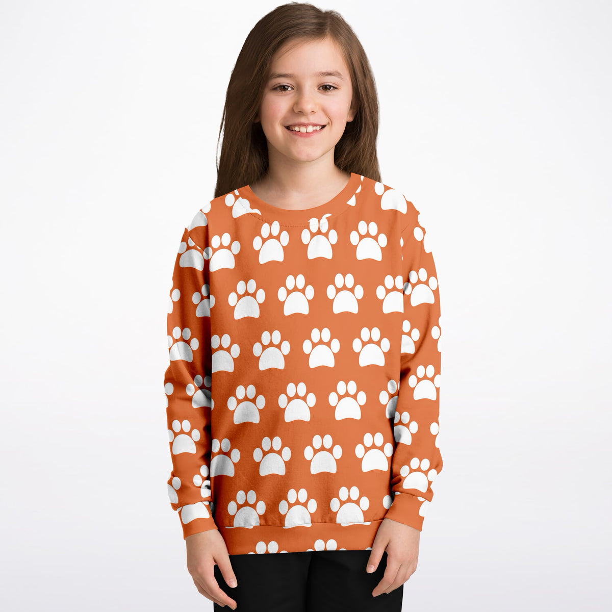 Kids Orange Paw Print Sweatshirt – Ultra Soft & Stretchy, Cozy Fleece or Lightweight Sports Fabric Sweatshirt – Ultra Soft & Stretchy, Cozy Fleece or Lightweight Sports Fabric