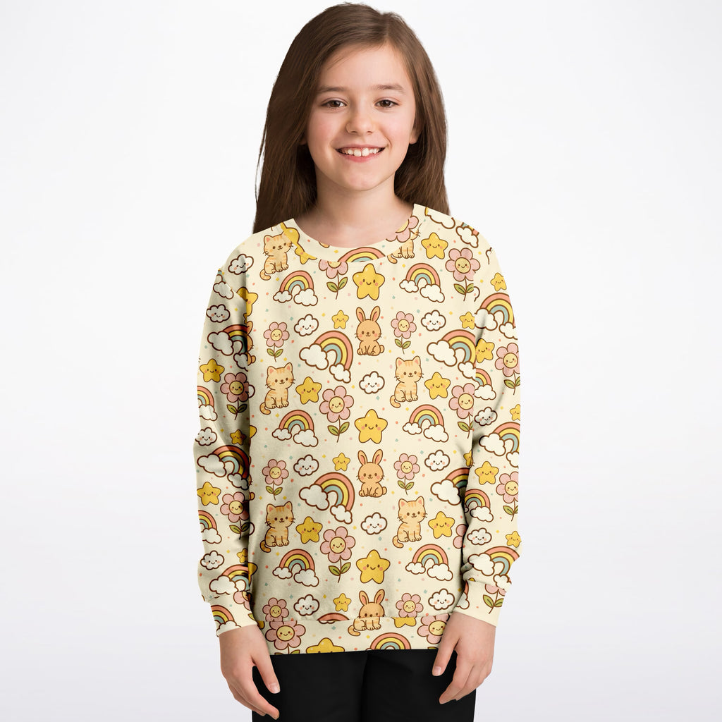 Kids Cute Kawaii Animals & Rainbow Sweatshirt – Ultra Soft & Stretchy, Cozy Fleece or Lightweight Sports Fabric Sweatshirt – Ultra Soft & Stretchy, Cozy Fleece or Lightweight Sports Fabric