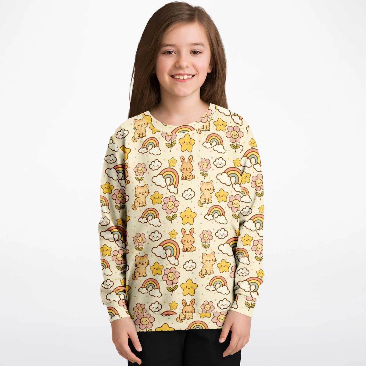 Kids Cute Kawaii Animals & Rainbow Sweatshirt – Ultra Soft & Stretchy, Cozy Fleece or Lightweight Sports Fabric Sweatshirt – Ultra Soft & Stretchy, Cozy Fleece or Lightweight Sports Fabric