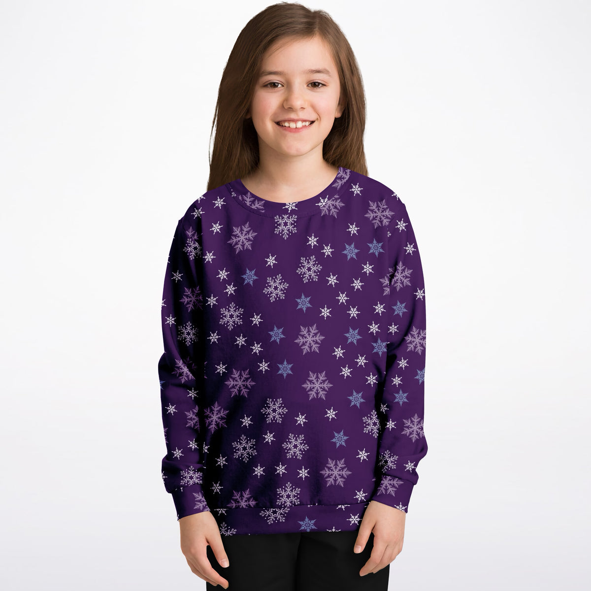 Kids Purple Snowflake Sweatshirt – Ultra Soft & Stretchy, Cozy Fleece or Lightweight Sports Fabric Sweatshirt – Ultra Soft & Stretchy, Cozy Fleece or Lightweight Sports Fabric