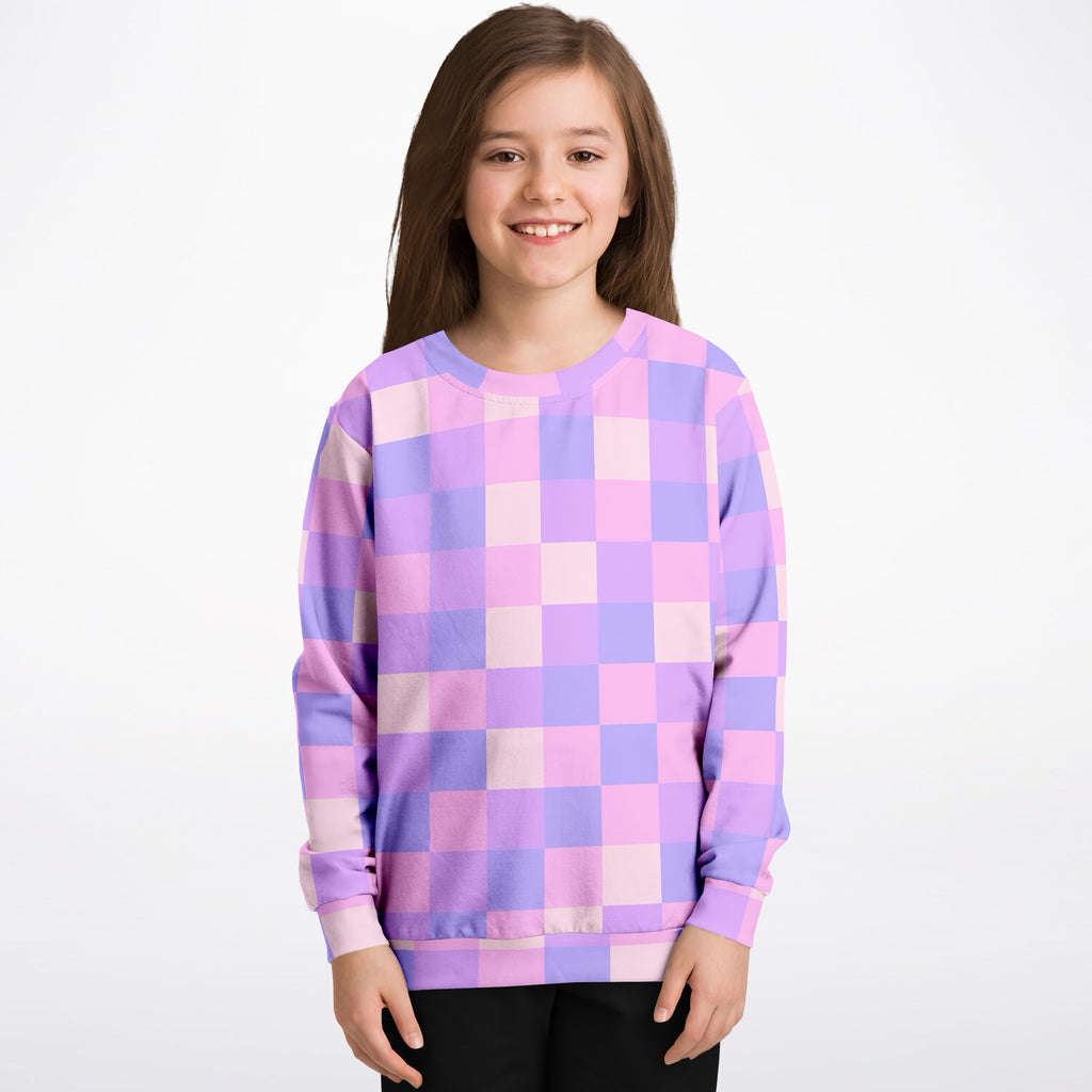 Girls Pink & Purple Plaid Sweatshirt – Ultra Soft & Stretchy, Cozy Fleece or Lightweight Sports Fabric Sweatshirt – Ultra Soft & Stretchy, Cozy Fleece or Lightweight Sports Fabric
