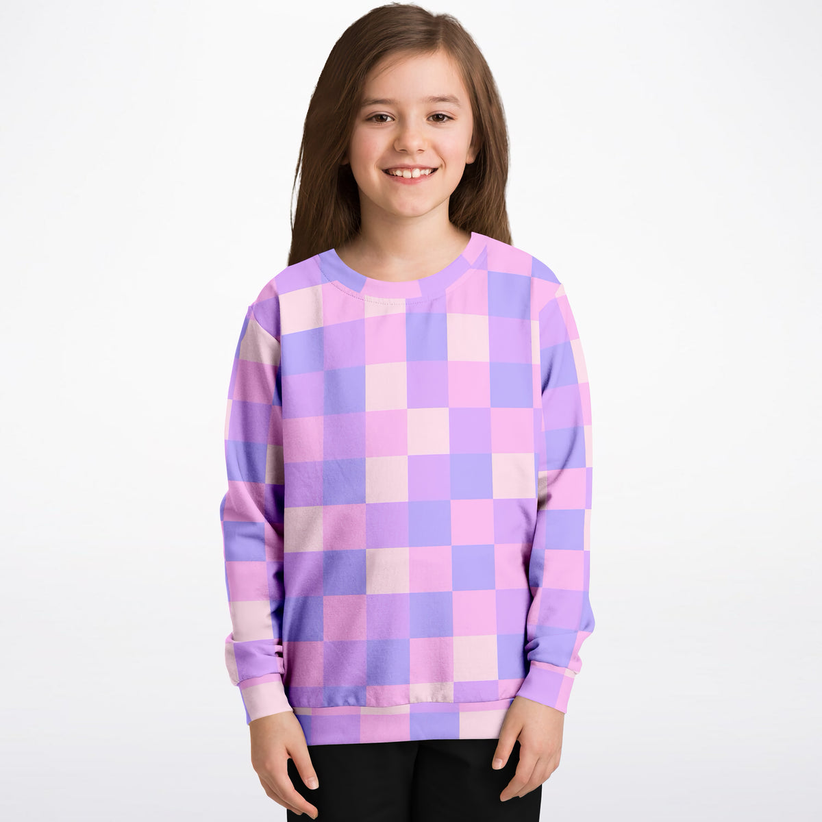 Girls Pink & Purple Plaid Sweatshirt – Ultra Soft & Stretchy, Cozy Fleece or Lightweight Sports Fabric Sweatshirt – Ultra Soft & Stretchy, Cozy Fleece or Lightweight Sports Fabric