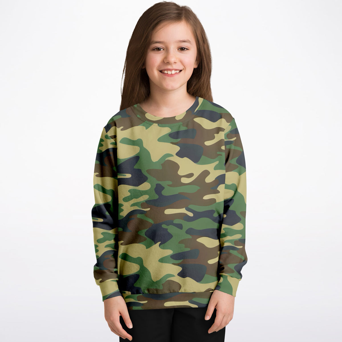 Kids Green Woodland Camouflage Sweatshirt – Ultra Soft & Stretchy, Cozy Fleece or Lightweight Sports Fabric Sweatshirt – Ultra Soft & Stretchy, Cozy Fleece or Lightweight Sports Fabric