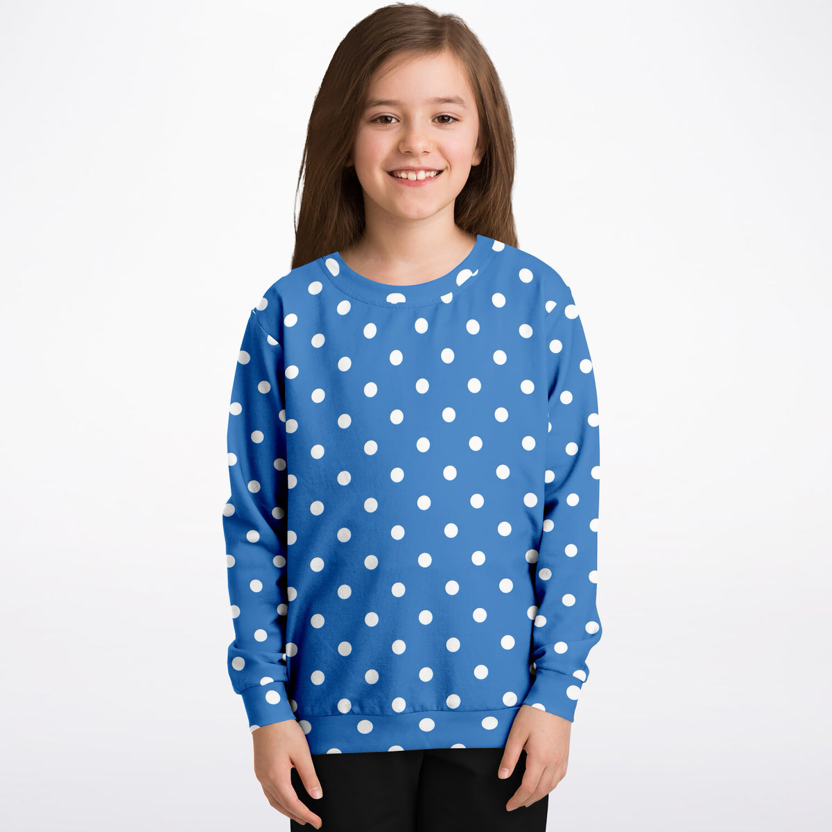 Kids Bright Blue Polka Dot Sweatshirt – Ultra Soft & Stretchy, Cozy Fleece or Lightweight Sports Fabric Sweatshirt – Ultra Soft & Stretchy, Cozy Fleece or Lightweight Sports Fabric