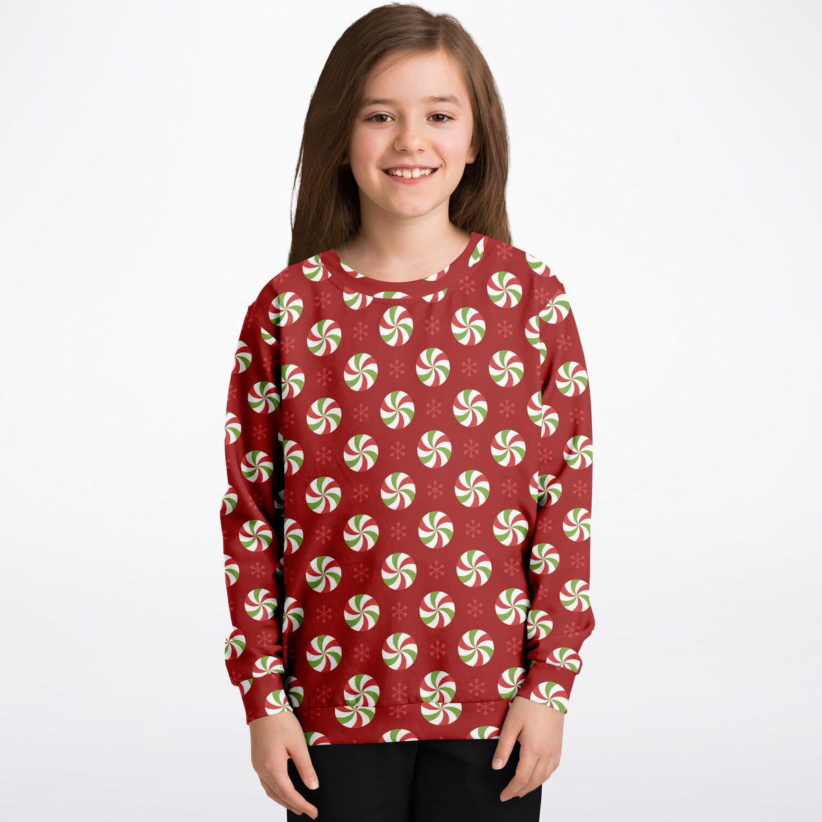 Kids Christmas Peppermint Candy Sweatshirt – Ultra Soft & Stretchy, Cozy Fleece or Lightweight Sports Fabric Sweatshirt – Ultra Soft & Stretchy, Cozy Fleece or Lightweight Sports Fabric