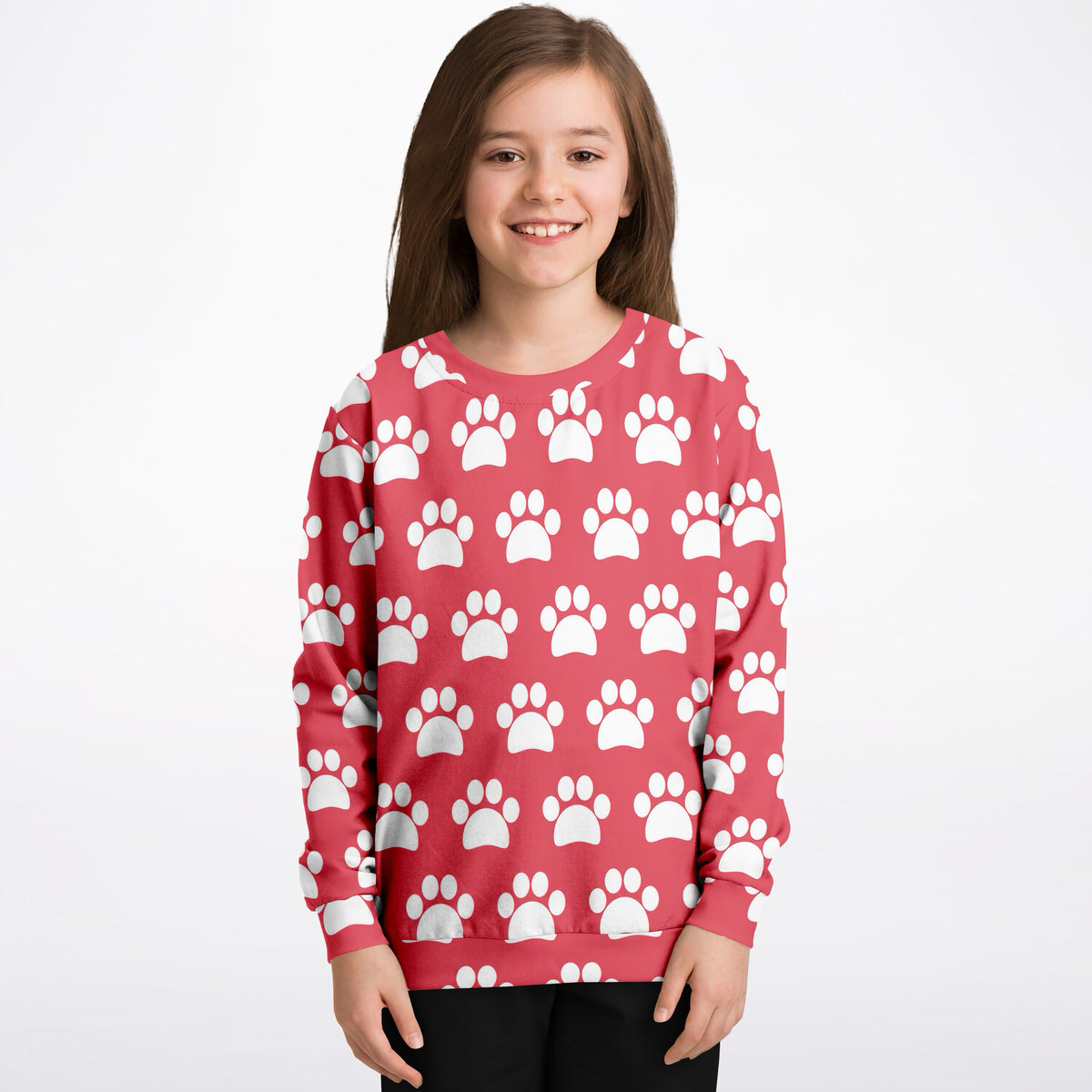 Kids Coral Pink Paw Print Sweatshirt – Ultra Soft & Stretchy, Cozy Fleece or Lightweight Sports Fabric Sweatshirt – Ultra Soft & Stretchy, Cozy Fleece or Lightweight Sports Fabric