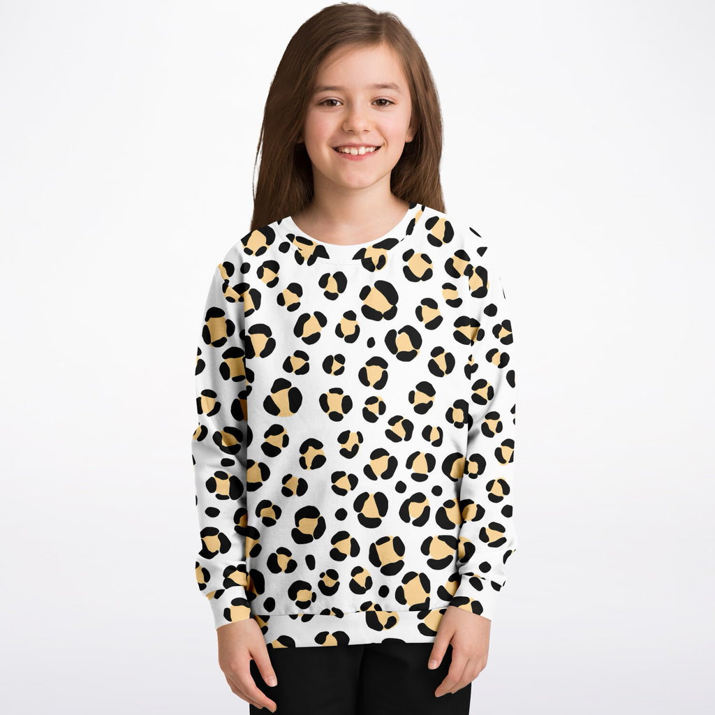 Kids Black & Tan Leopard Print Sweatshirt – Ultra Soft & Stretchy, Cozy Fleece or Lightweight Sports Fabric Sweatshirt – Ultra Soft & Stretchy, Cozy Fleece or Lightweight Sports Fabric