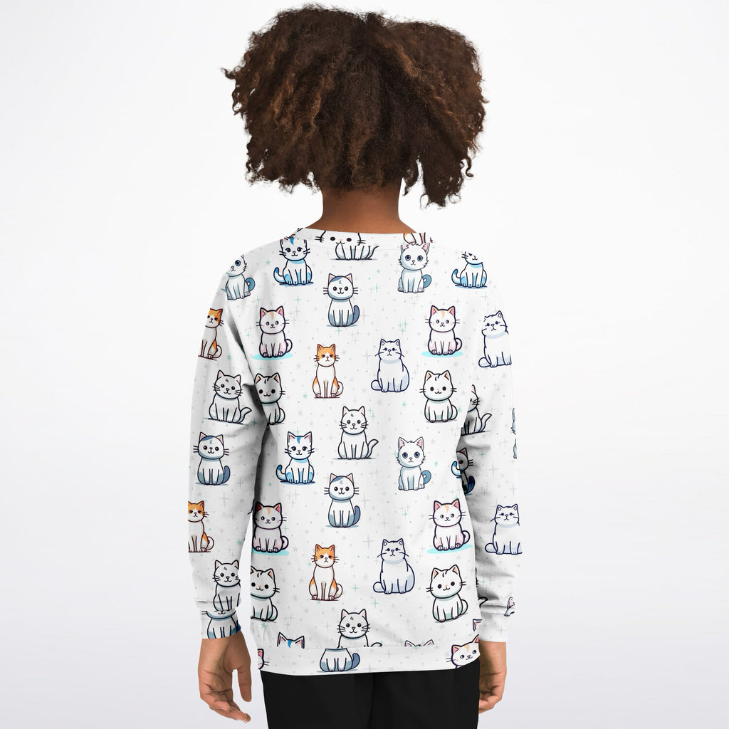 Girls Cat Pattern Sweatshirt – Cozy Cotton Fleece or Lightweight Sports Fabric