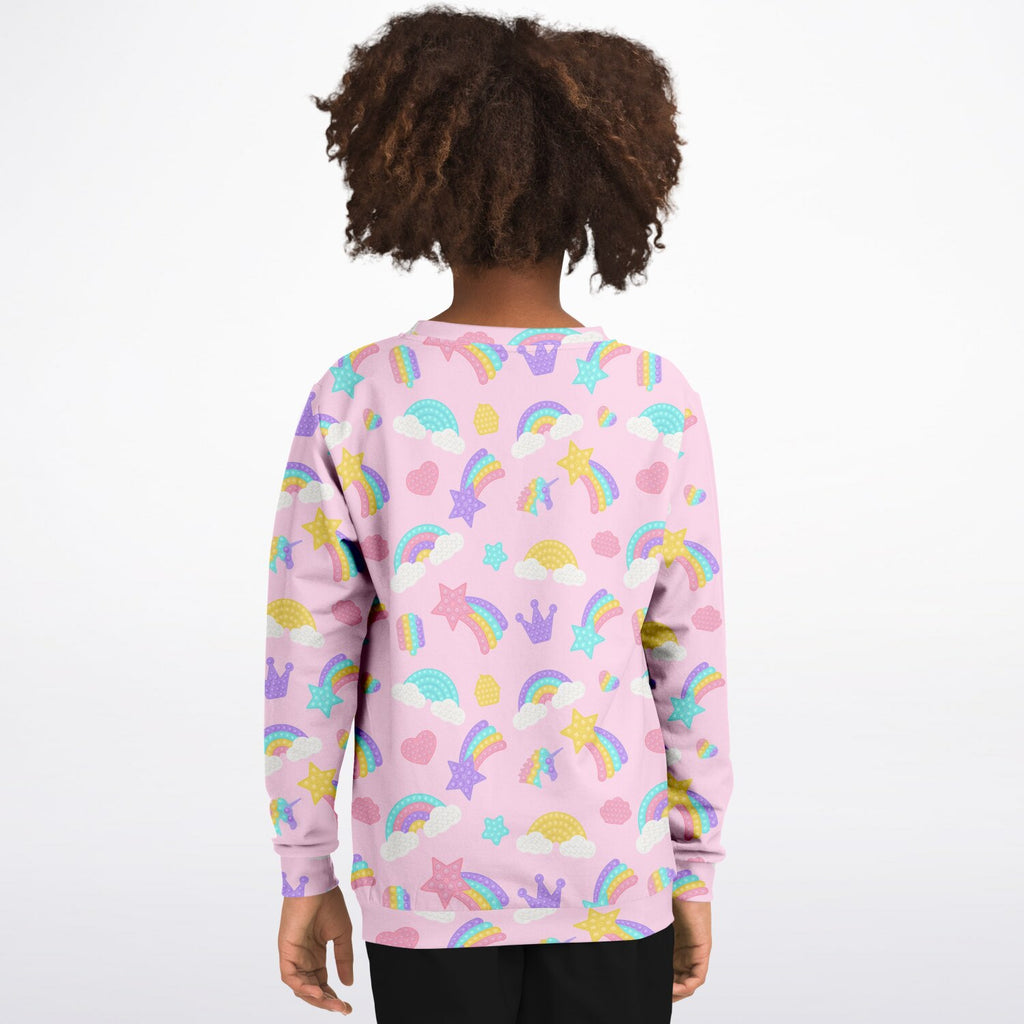 Girls Pink Rainbow Fidget Toy Themed Sweatshirt – Ultra Soft & Stretchy, Cozy Fleece or Lightweight Sports Fabric Sweatshirt – Ultra Soft & Stretchy, Cozy Fleece or Lightweight Sports Fabric