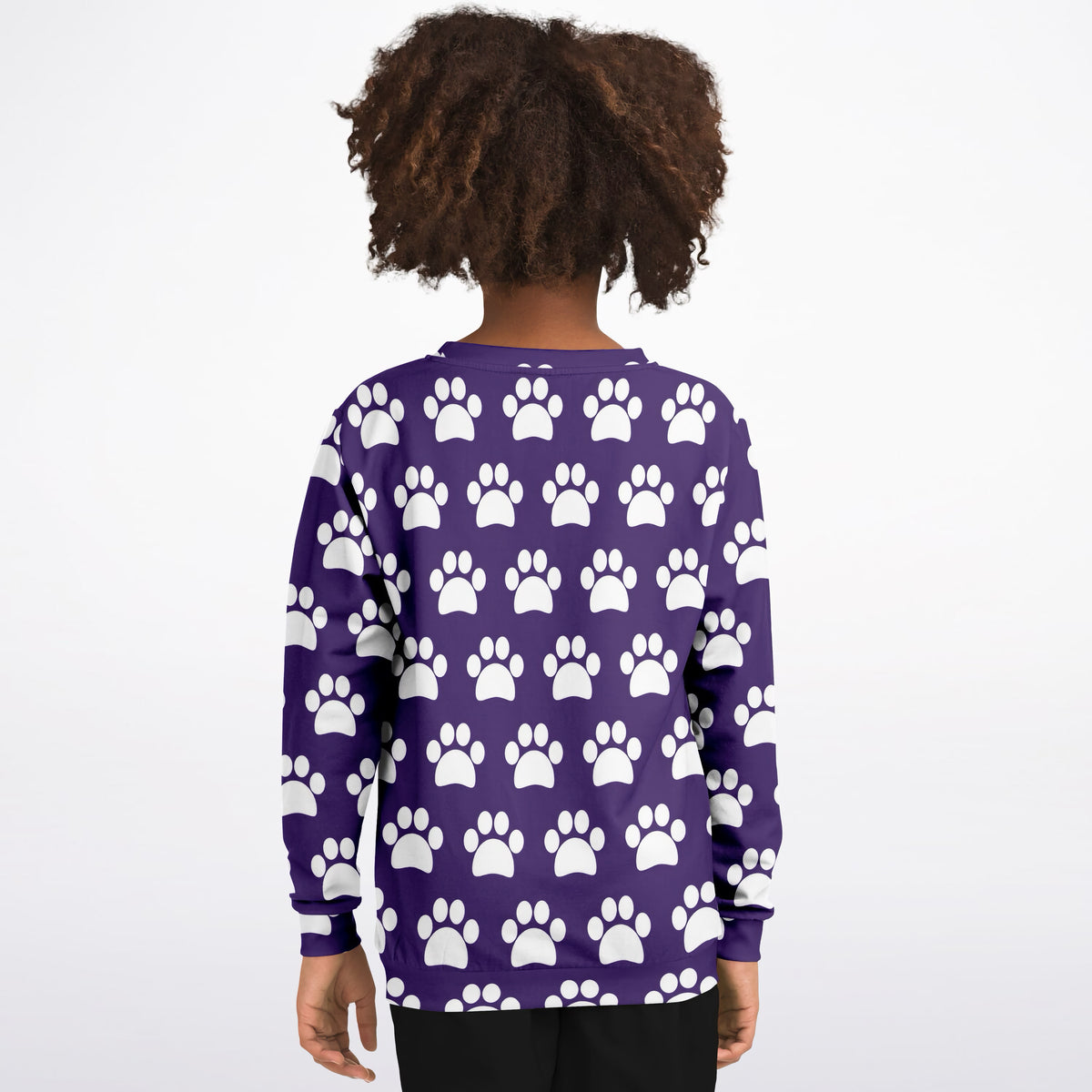 Kids Dark Purple Paw Print Sweatshirt – Ultra Soft & Stretchy, Cozy Fleece or Lightweight Sports Fabric Sweatshirt – Ultra Soft & Stretchy, Cozy Fleece or Lightweight Sports Fabric