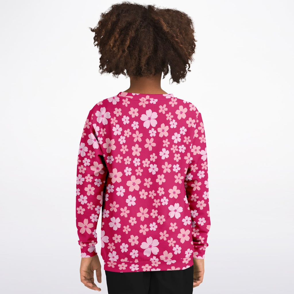 Girls Bright Pink Cherry Blossom Sweatshirt – Ultra Soft & Stretchy, Cozy Fleece or Lightweight Sports Fabric Sweatshirt – Ultra Soft & Stretchy, Cozy Fleece or Lightweight Sports Fabric