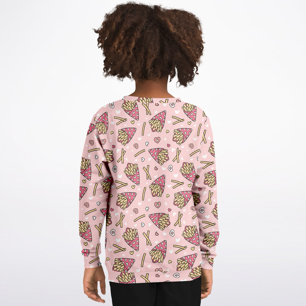 Girls Girls Pink French Fries & Hearts Sweatshirt – Ultra Soft & Stretchy, Cozy Fleece or Lightweight Sports Fabric Sweatshirt – Ultra Soft & Stretchy, Cozy Fleece or Lightweight Sports Fabric