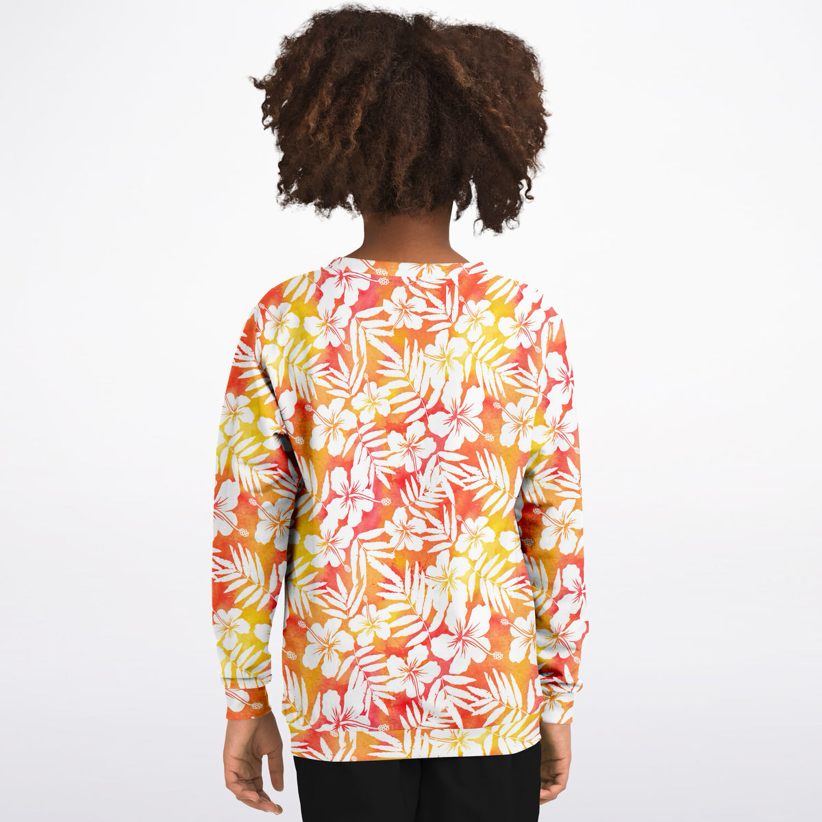 Kids Orange Tropical Hibiscus Sweatshirt – Ultra Soft & Stretchy, Cozy Fleece or Lightweight Sports Fabric Sweatshirt – Ultra Soft & Stretchy, Cozy Fleece or Lightweight Sports Fabric