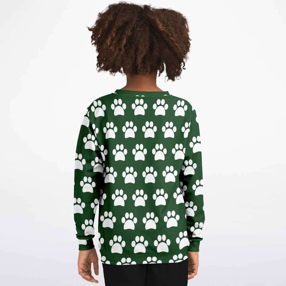 Kids Forest Green Paw Print Sweatshirt – Ultra Soft & Stretchy, Cozy Fleece or Lightweight Sports Fabric Sweatshirt – Ultra Soft & Stretchy, Cozy Fleece or Lightweight Sports Fabric