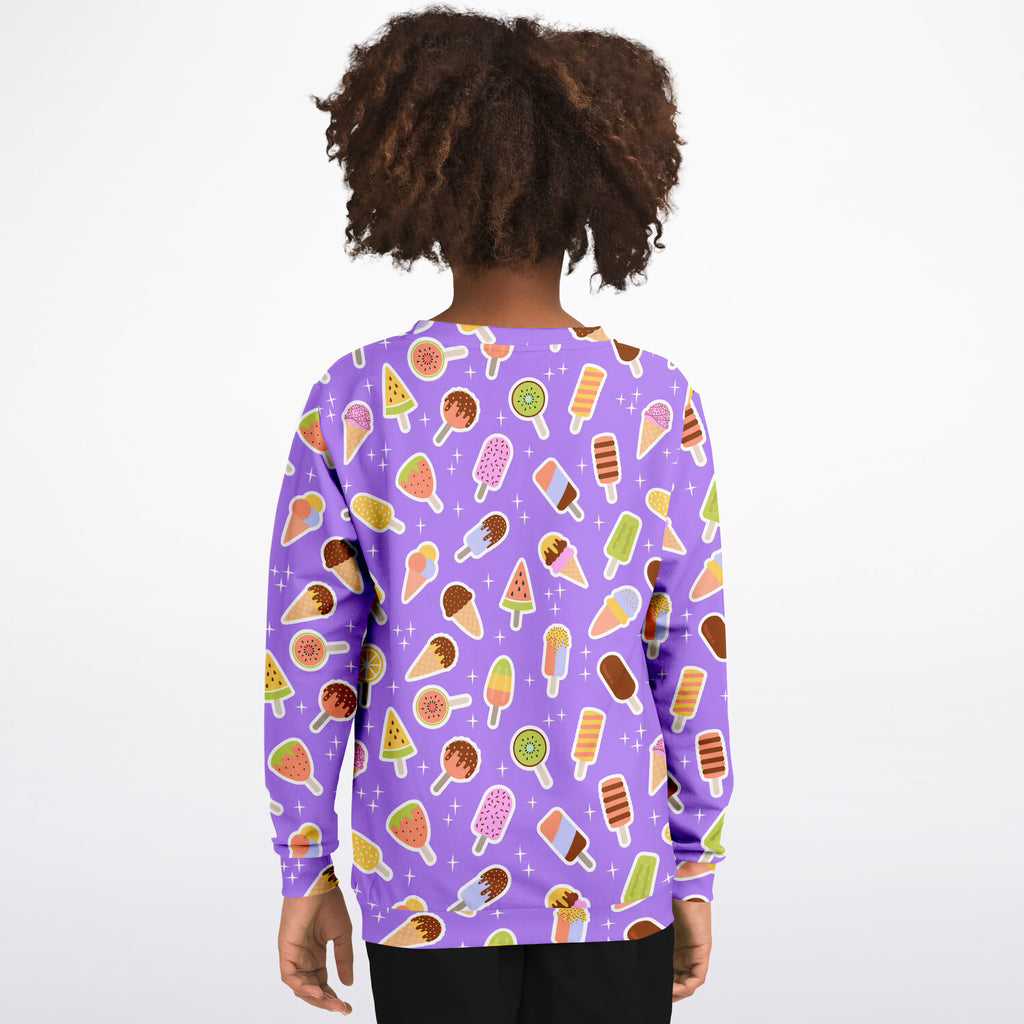 Kids Purple Ice Cream Sweatshirt – Ultra Soft & Stretchy, Cozy Fleece or Lightweight Sports Fabric Sweatshirt – Ultra Soft & Stretchy, Cozy Fleece or Lightweight Sports Fabric