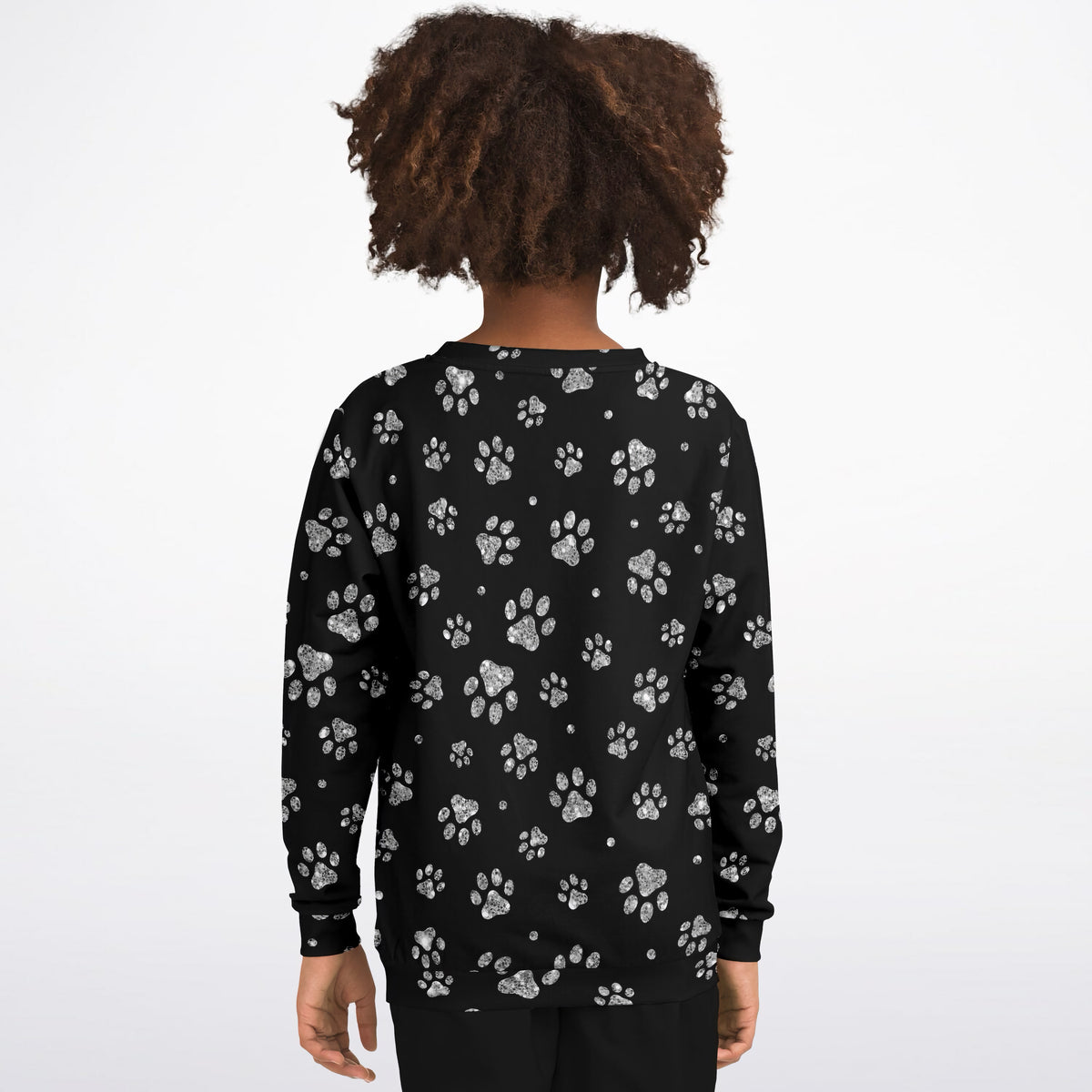 Kids Silver Faux Glitter Paw Print Sweatshirt – Ultra Soft & Stretchy, Cozy Fleece or Lightweight Sports Fabric Sweatshirt – Ultra Soft & Stretchy, Cozy Fleece or Lightweight Sports Fabric