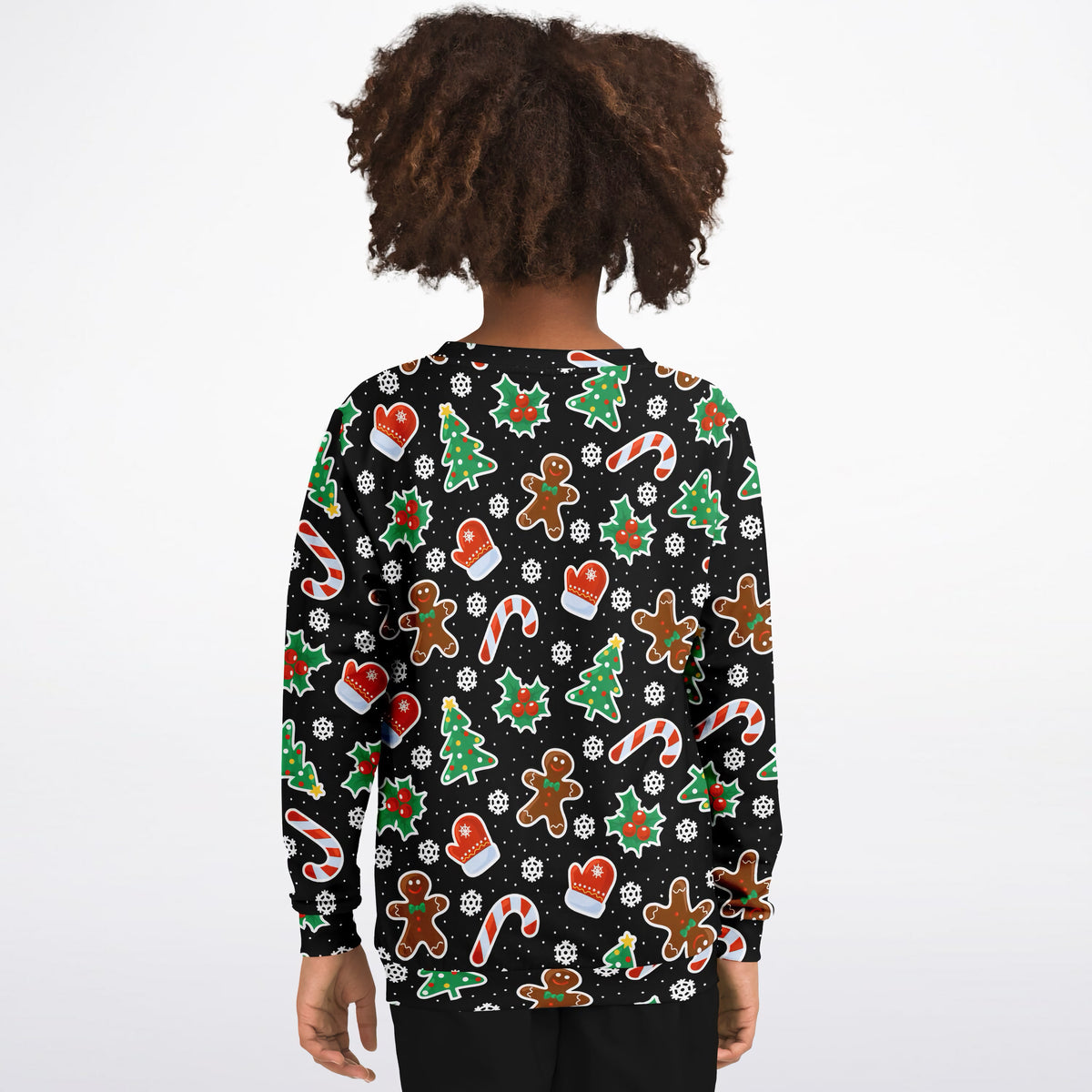 Kids Black Gingerbread Christmas Sweatshirt – Ultra Soft & Stretchy, Cozy Fleece or Lightweight Sports Fabric Sweatshirt – Ultra Soft & Stretchy, Cozy Fleece or Lightweight Sports Fabric