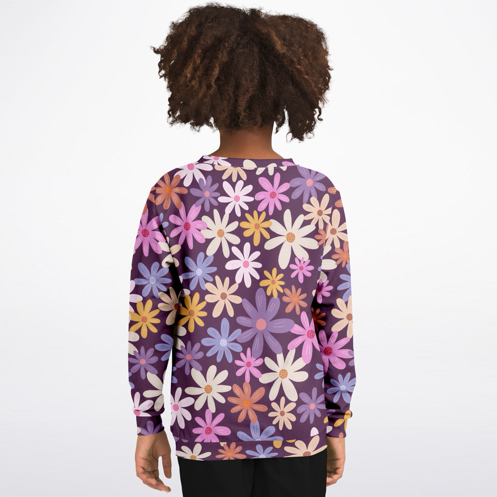 Girls Purple Daisy Sweatshirt – Ultra Soft & Stretchy, Cozy Fleece or Lightweight Sports Fabric Sweatshirt – Ultra Soft & Stretchy, Cozy Fleece or Lightweight Sports Fabric