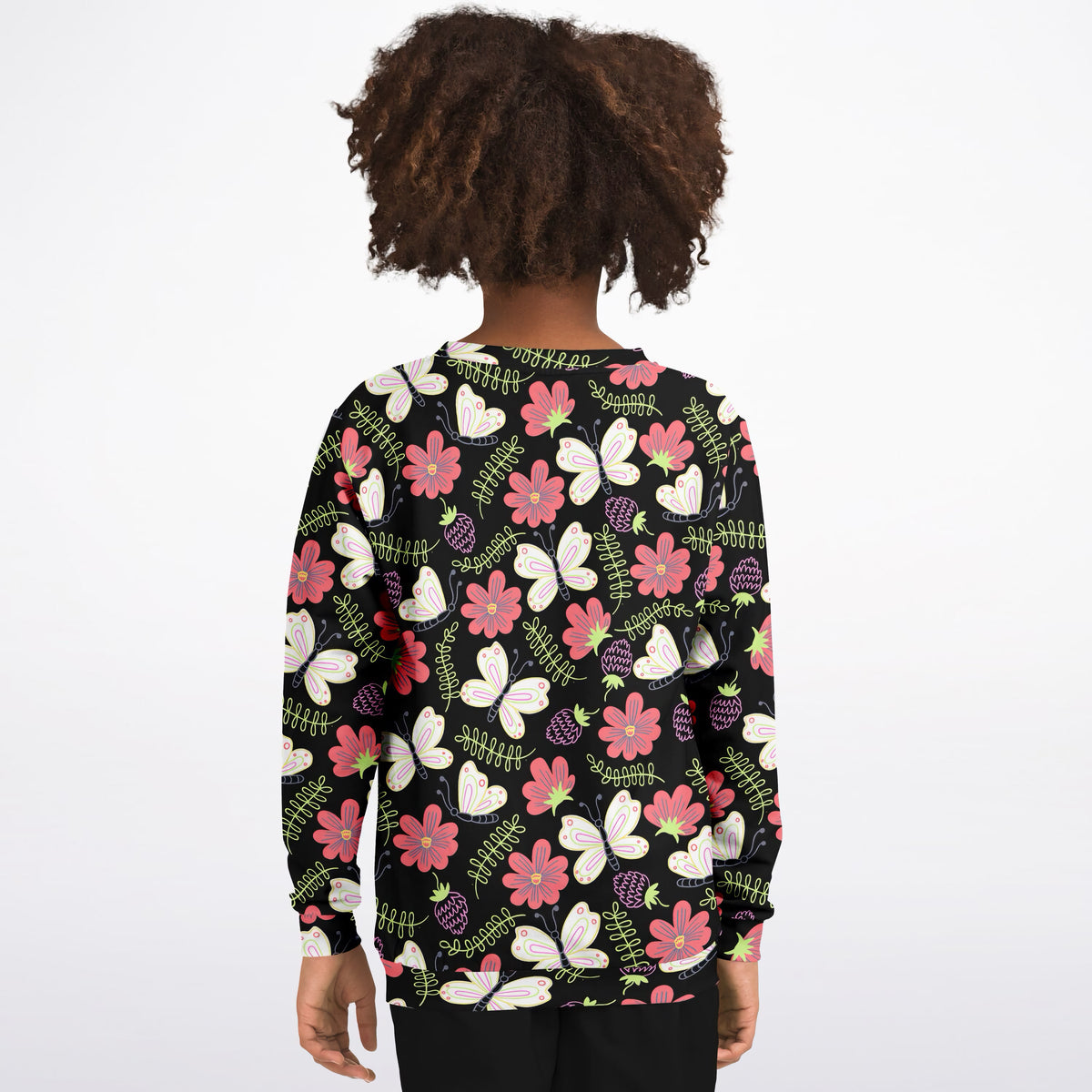 Girls Black Butterfly & Floral Sweatshirt – Ultra Soft & Stretchy, Cozy Fleece or Lightweight Sports Fabric Sweatshirt – Ultra Soft & Stretchy, Cozy Fleece or Lightweight Sports Fabric