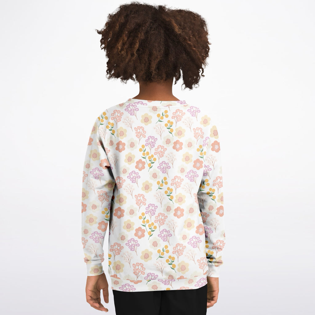 Girls Pastel Wildflower Sweatshirt – Ultra Soft & Stretchy, Cozy Fleece or Lightweight Sports Fabric Sweatshirt – Ultra Soft & Stretchy, Cozy Fleece or Lightweight Sports Fabric