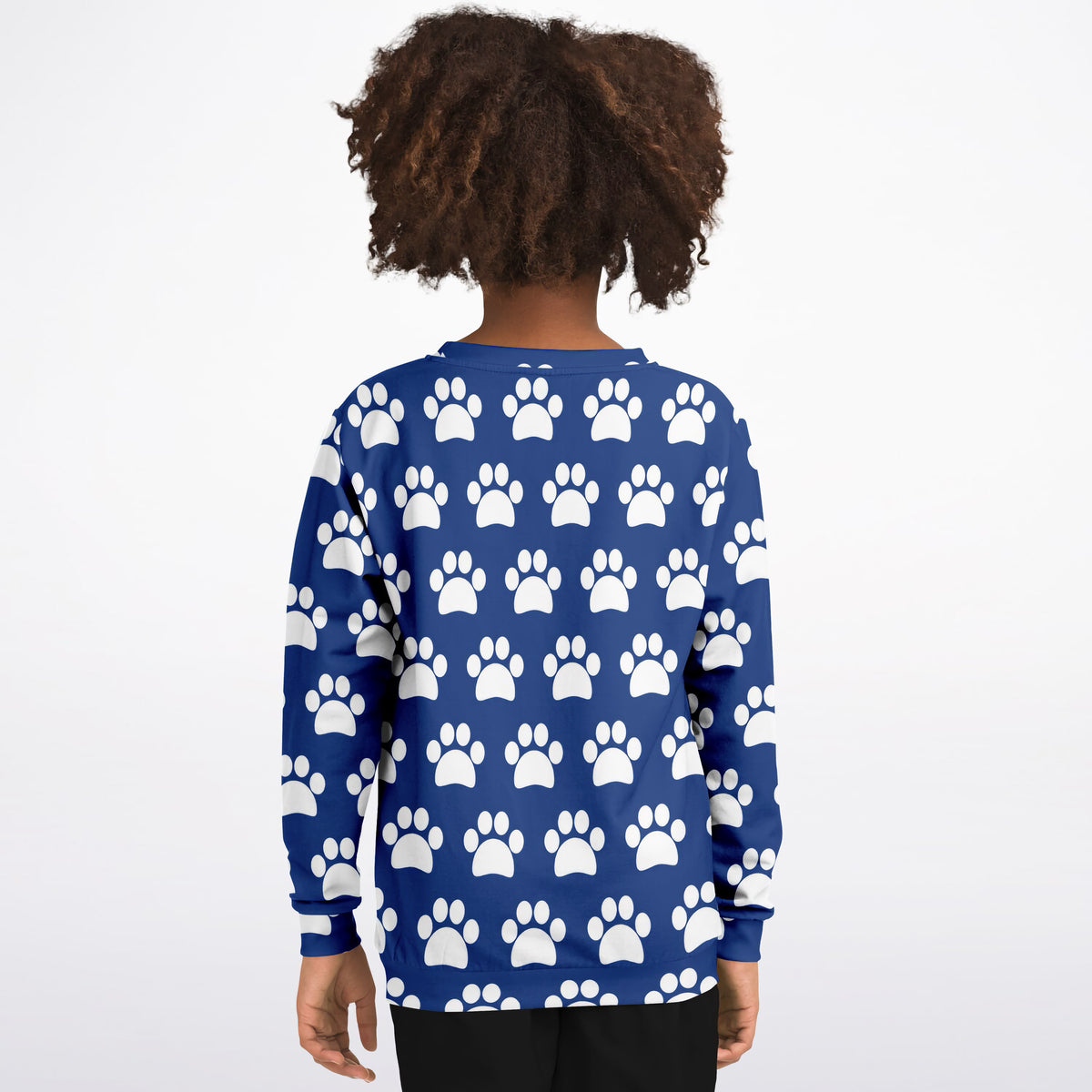 Kids Dark Blue Paw Print Sweatshirt – Ultra Soft & Stretchy, Cozy Fleece or Lightweight Sports Fabric Sweatshirt – Ultra Soft & Stretchy, Cozy Fleece or Lightweight Sports Fabric