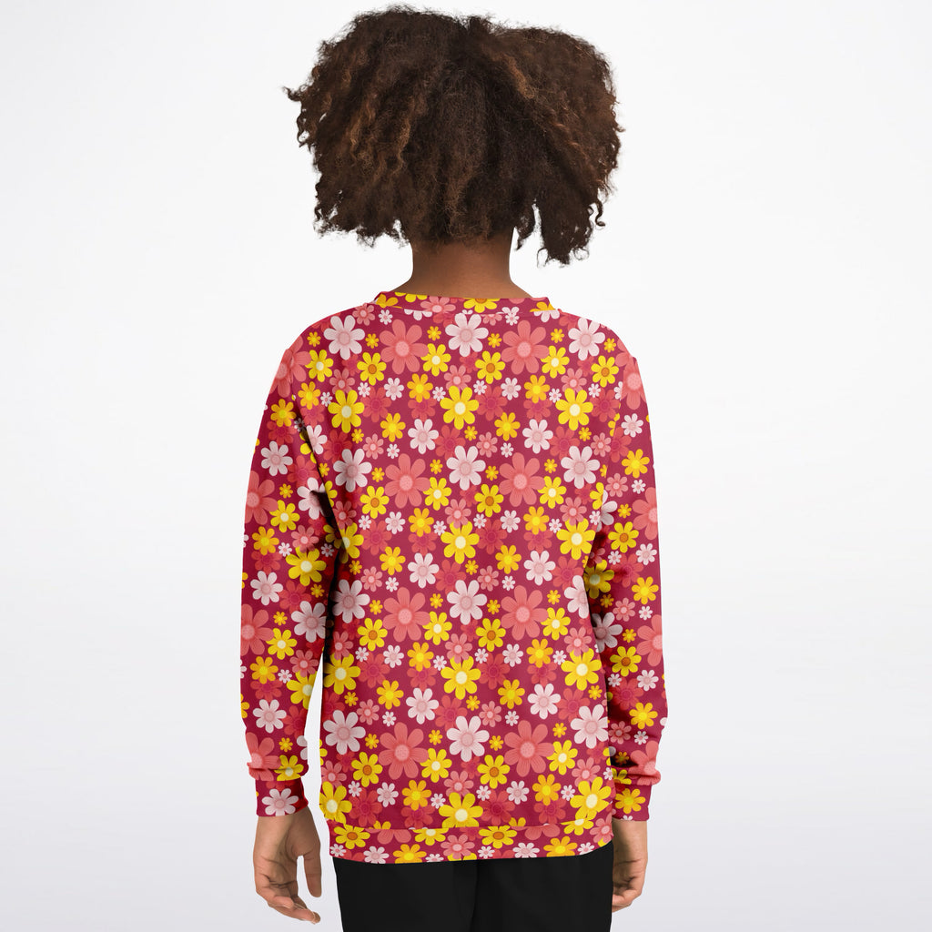 Kids Red Floral Sweatshirt – Ultra Soft & Stretchy, Cozy Fleece or Lightweight Sports Fabric Sweatshirt – Ultra Soft & Stretchy, Cozy Fleece or Lightweight Sports Fabric