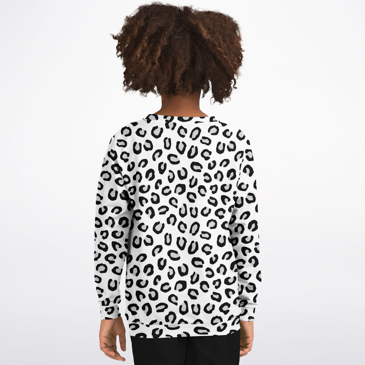 Kids Black & White Leopard Print Sweatshirt – Ultra Soft & Stretchy, Cozy Fleece or Lightweight Sports Fabric Sweatshirt – Ultra Soft & Stretchy, Cozy Fleece or Lightweight Sports Fabric