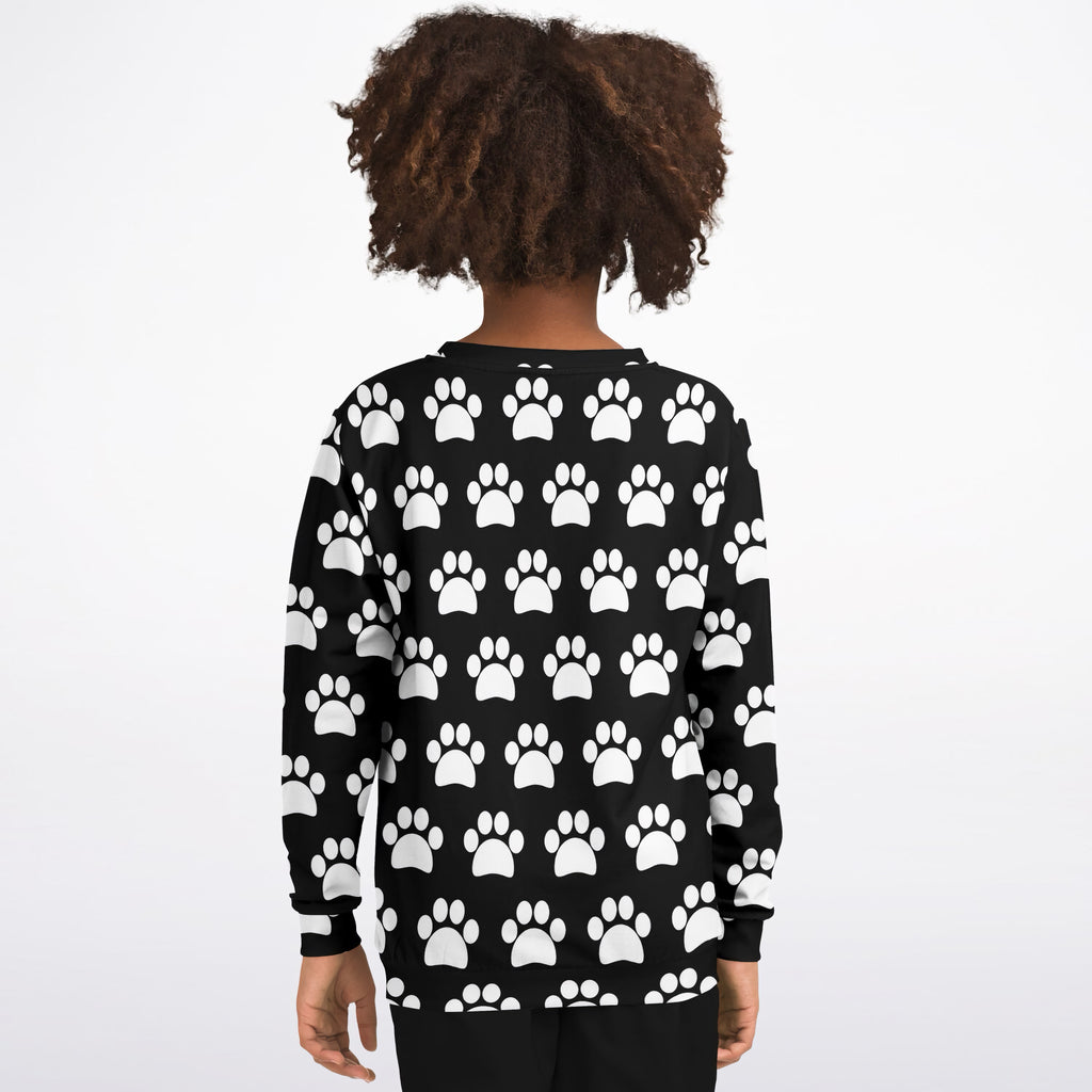Kids Black Paw Print Sweatshirt – Ultra Soft & Stretchy, Cozy Fleece or Lightweight Sports Fabric Sweatshirt – Ultra Soft & Stretchy, Cozy Fleece or Lightweight Sports Fabric