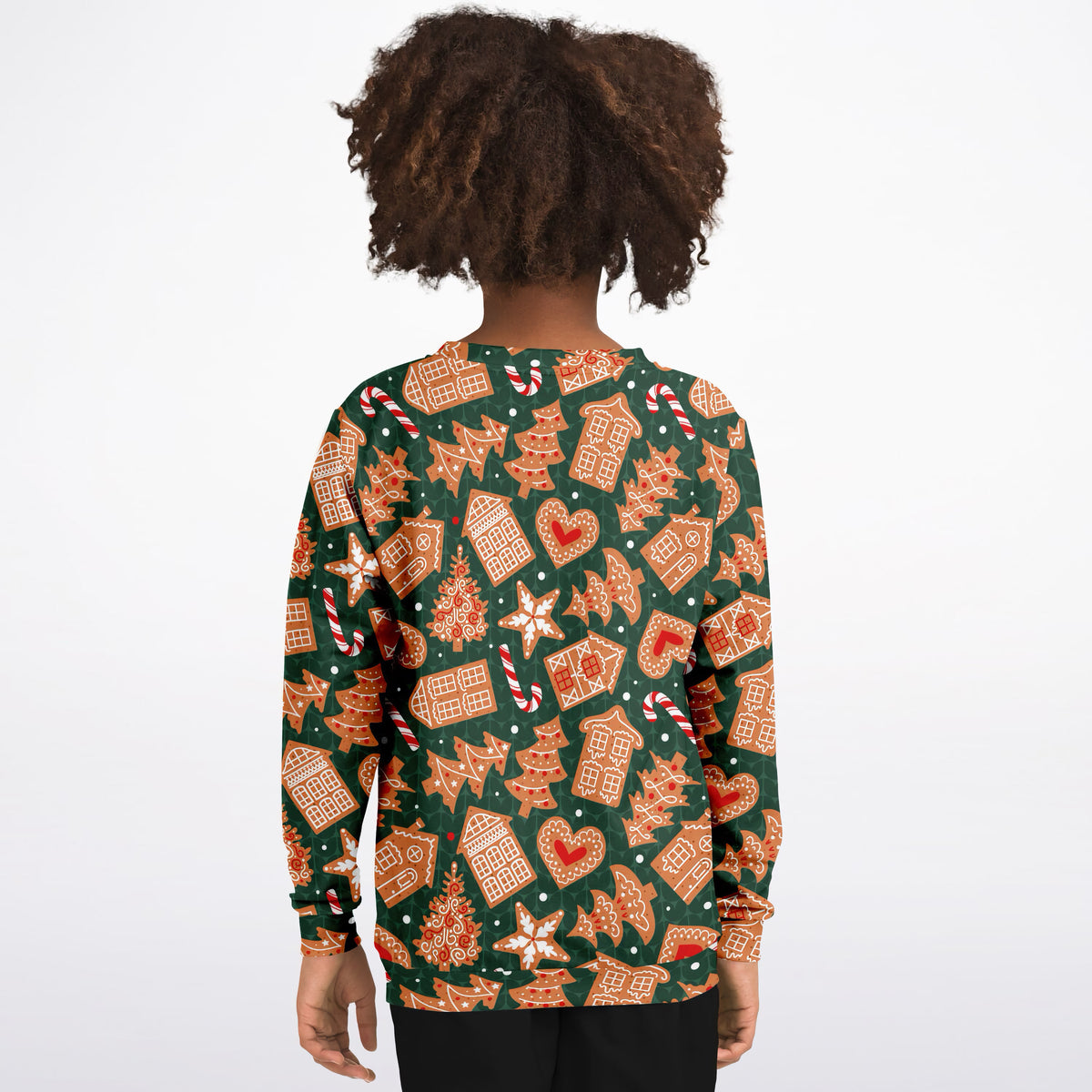 Kids Green Christmas Gingerbread Sweatshirt – Ultra Soft & Stretchy, Cozy Fleece or Lightweight Sports Fabric Sweatshirt – Ultra Soft & Stretchy, Cozy Fleece or Lightweight Sports Fabric