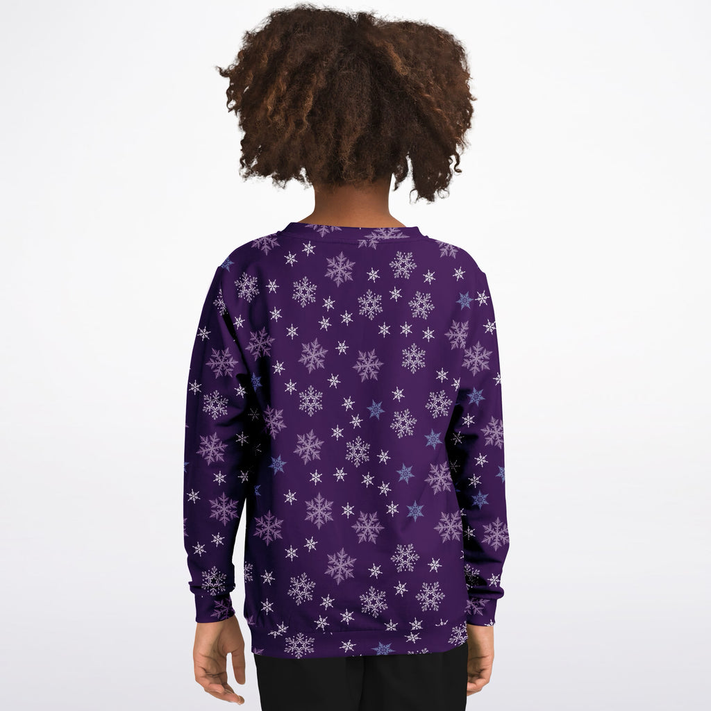 Kids Purple Snowflake Sweatshirt – Ultra Soft & Stretchy, Cozy Fleece or Lightweight Sports Fabric Sweatshirt – Ultra Soft & Stretchy, Cozy Fleece or Lightweight Sports Fabric