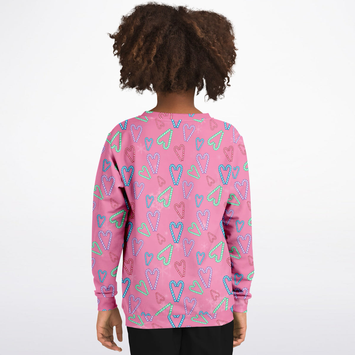 Girls Pink Christmas Candy Cane Heart Sweatshirt – Ultra Soft & Stretchy, Cozy Fleece or Lightweight Sports Fabric Sweatshirt – Ultra Soft & Stretchy, Cozy Fleece or Lightweight Sports Fabric