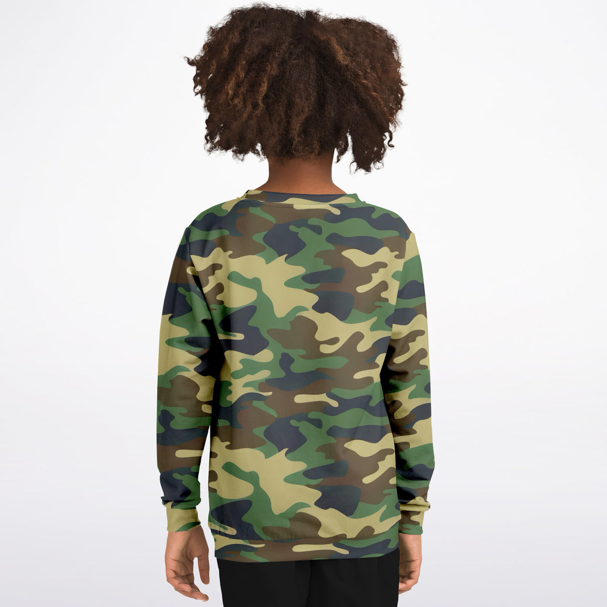 Kids Green Woodland Camouflage Sweatshirt – Ultra Soft & Stretchy, Cozy Fleece or Lightweight Sports Fabric Sweatshirt – Ultra Soft & Stretchy, Cozy Fleece or Lightweight Sports Fabric