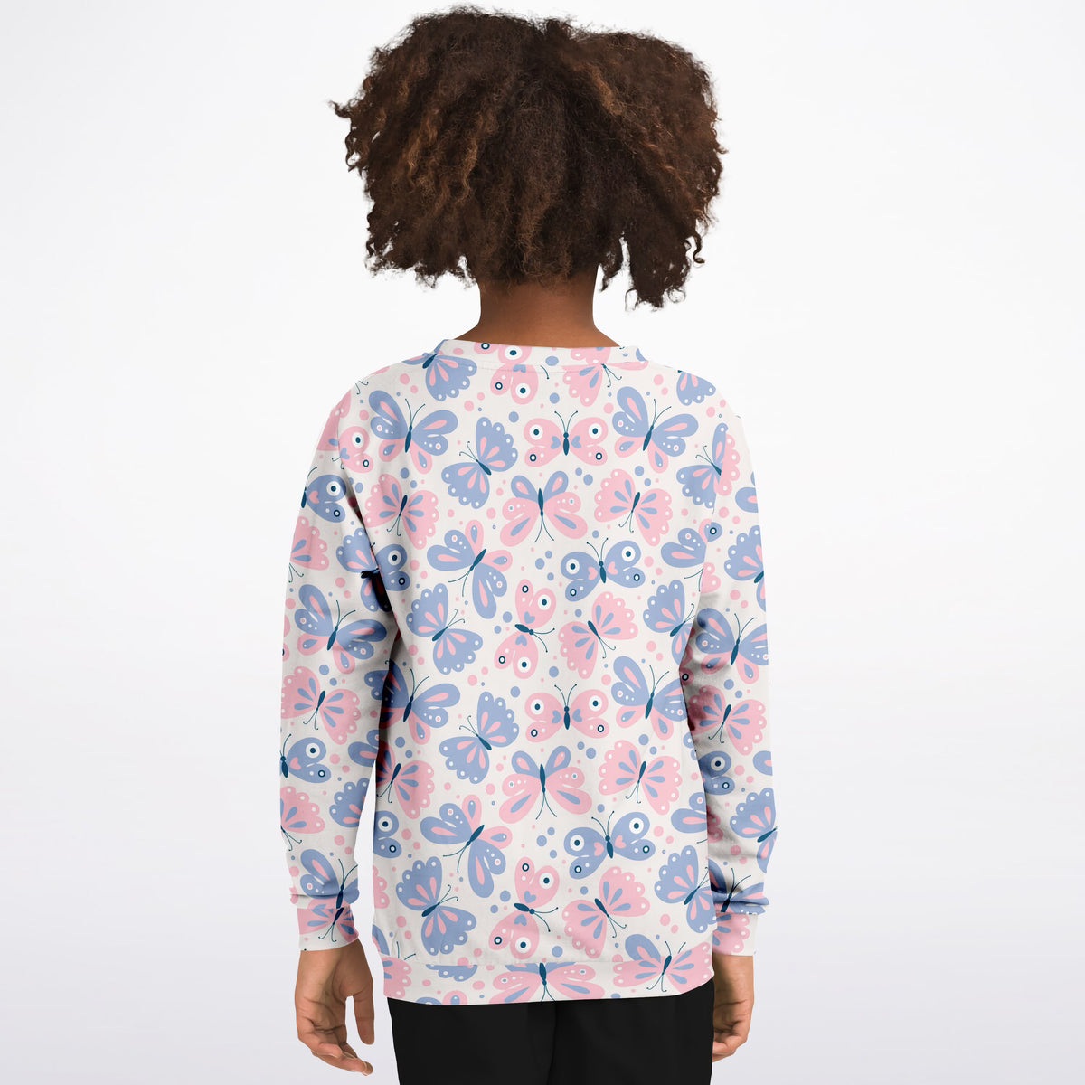 Girls Pink & Blue Butterfly Sweatshirt – Ultra Soft & Stretchy, Cozy Fleece or Lightweight Sports Fabric Sweatshirt – Ultra Soft & Stretchy, Cozy Fleece or Lightweight Sports Fabric