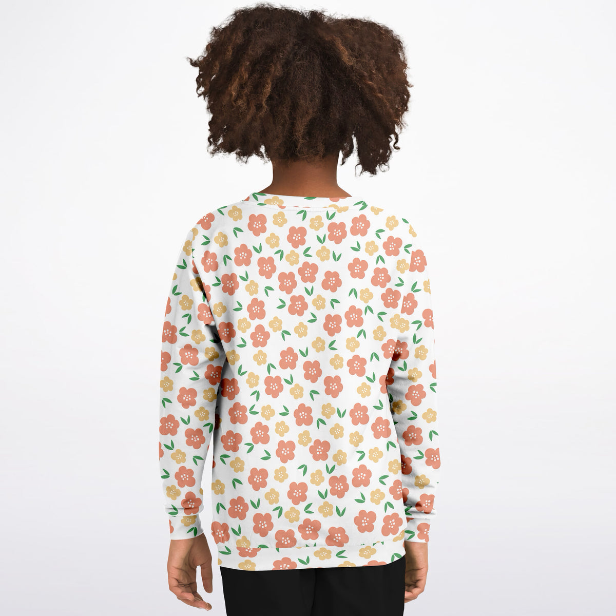 Girls Peach & Yellow Floral Sweatshirt – Ultra Soft & Stretchy, Cozy Fleece or Lightweight Sports Fabric Sweatshirt – Ultra Soft & Stretchy, Cozy Fleece or Lightweight Sports Fabric