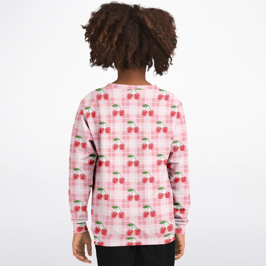 Girls Pink Cherry Plaid Sweatshirt – Ultra Soft & Stretchy, Cozy Fleece or Lightweight Sports Fabric Sweatshirt – Ultra Soft & Stretchy, Cozy Fleece or Lightweight Sports Fabric