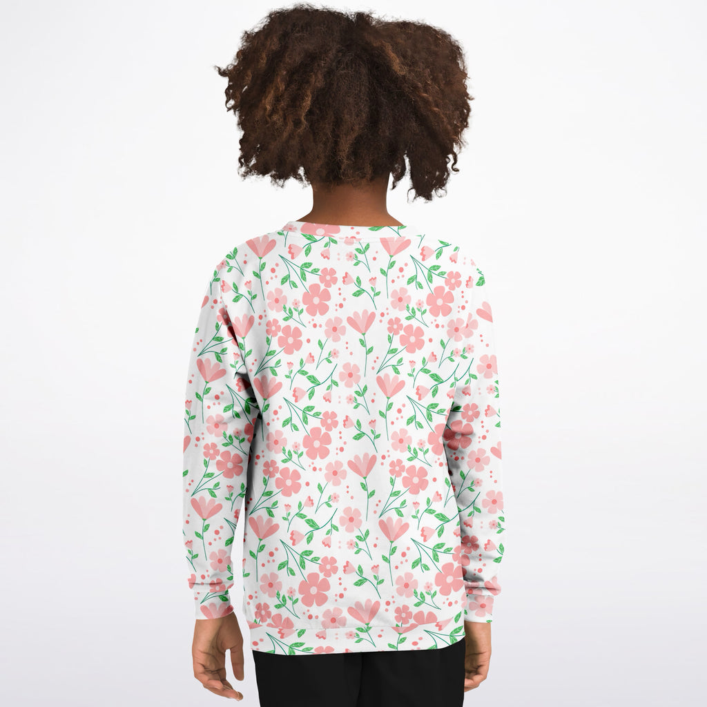 Girls Pink Flower Petals Sweatshirt – Ultra Soft & Stretchy, Cozy Fleece or Lightweight Sports Fabric Sweatshirt – Ultra Soft & Stretchy, Cozy Fleece or Lightweight Sports Fabric