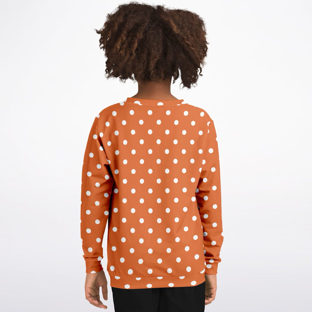 Kids Orange Polka Dot Sweatshirt – Ultra Soft & Stretchy, Cozy Fleece or Lightweight Sports Fabric Sweatshirt – Ultra Soft & Stretchy, Cozy Fleece or Lightweight Sports Fabric