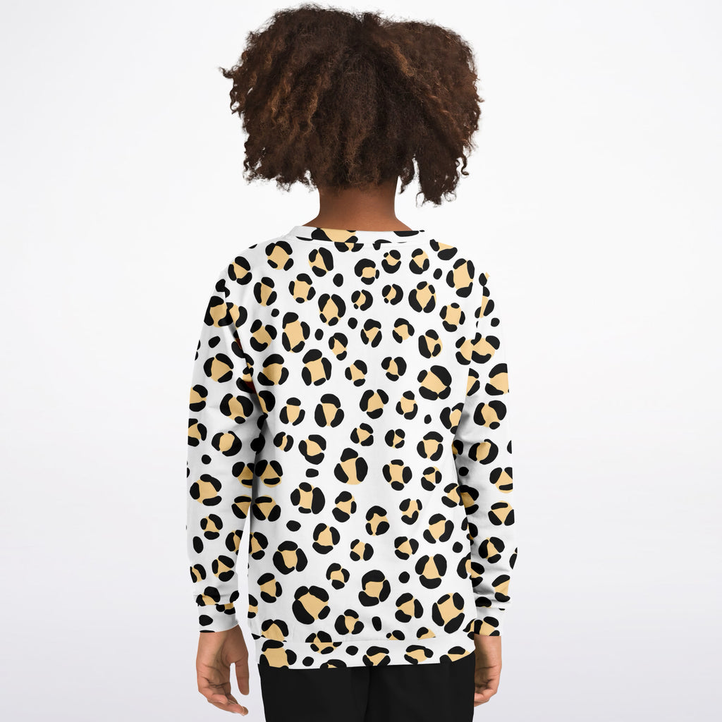 Kids Black & Tan Leopard Print Sweatshirt – Ultra Soft & Stretchy, Cozy Fleece or Lightweight Sports Fabric Sweatshirt – Ultra Soft & Stretchy, Cozy Fleece or Lightweight Sports Fabric