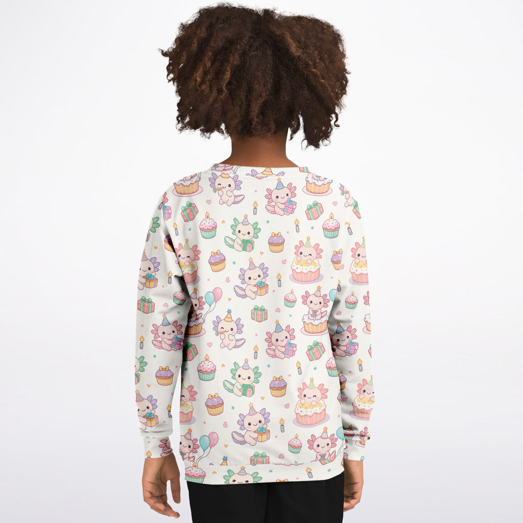 Kids Axolotl Birthday Sweatshirt – Ultra Soft & Stretchy, Cozy Fleece or Lightweight Sports Fabric Sweatshirt – Ultra Soft & Stretchy, Cozy Fleece or Lightweight Sports Fabric