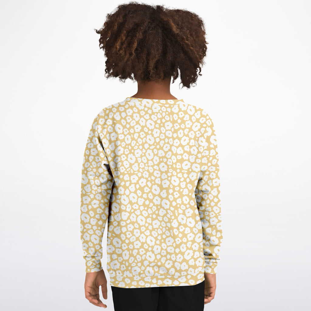Kids Light Yellow Leopard Print Sweatshirt – Ultra Soft & Stretchy, Cozy Fleece or Lightweight Sports Fabric Sweatshirt – Ultra Soft & Stretchy, Cozy Fleece or Lightweight Sports Fabric