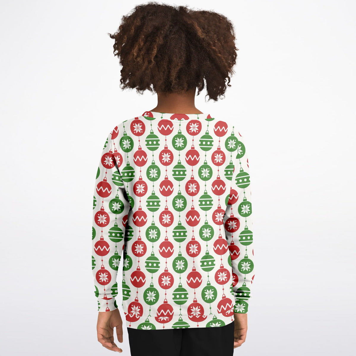 Kids Red & Green Christmas Ornament Sweatshirt – Ultra Soft & Stretchy, Cozy Fleece or Lightweight Sports Fabric Sweatshirt – Ultra Soft & Stretchy, Cozy Fleece or Lightweight Sports Fabric