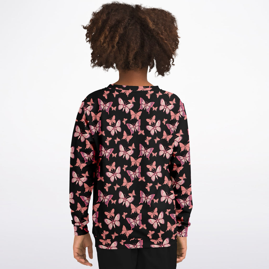 Girls Vibrant Pink Butterfly Sweatshirt – Ultra Soft & Stretchy, Cozy Fleece or Lightweight Sports Fabric Sweatshirt – Ultra Soft & Stretchy, Cozy Fleece or Lightweight Sports Fabric