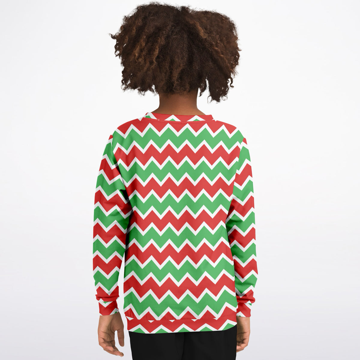 Kids Red Green & White Christmas Chevron Sweatshirt – Ultra Soft & Stretchy, Cozy Fleece or Lightweight Sports Fabric Sweatshirt – Ultra Soft & Stretchy, Cozy Fleece or Lightweight Sports Fabric