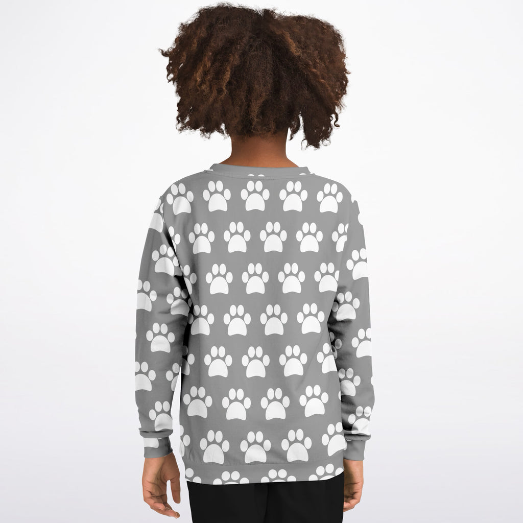 Kids Gray Paw Print Sweatshirt – Ultra Soft & Stretchy, Cozy Fleece or Lightweight Sports Fabric Sweatshirt – Ultra Soft & Stretchy, Cozy Fleece or Lightweight Sports Fabric