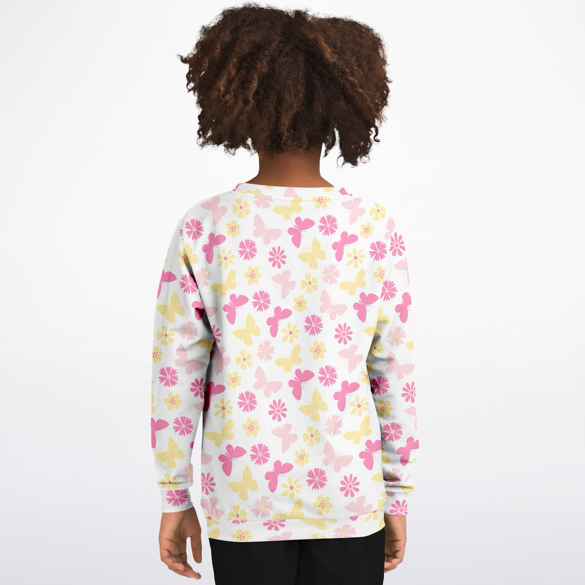 Girls Pink & Yellow Butterfly Sweatshirt – Ultra Soft & Stretchy, Cozy Fleece or Lightweight Sports Fabric Sweatshirt – Ultra Soft & Stretchy, Cozy Fleece or Lightweight Sports Fabric