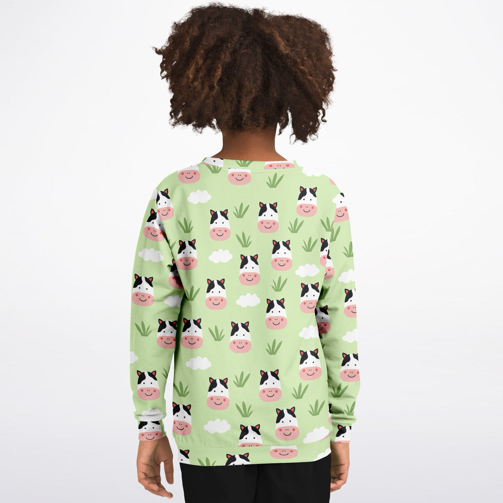 Kids Cute Cow Faces Sweatshirt – Ultra Soft & Stretchy, Cozy Fleece or Lightweight Sports Fabric Sweatshirt – Ultra Soft & Stretchy, Cozy Fleece or Lightweight Sports Fabric