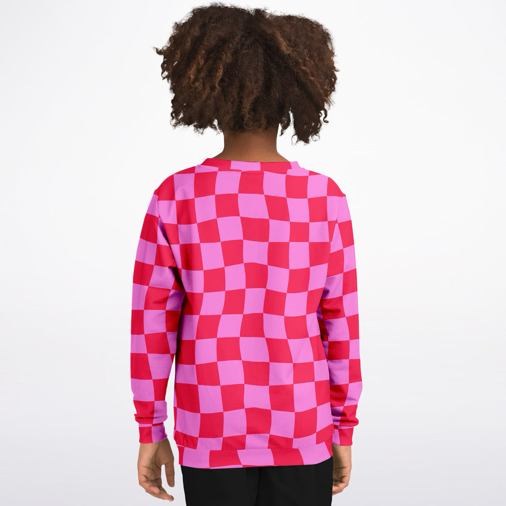 Girls Bright Pink and Red Checkered Sweatshirt – Ultra Soft & Stretchy, Cozy Fleece or Lightweight Sports Fabric Sweatshirt – Ultra Soft & Stretchy, Cozy Fleece or Lightweight Sports Fabric