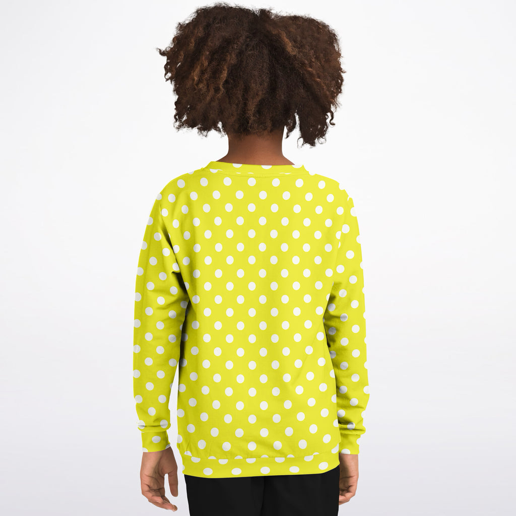 Kids Yellow Polka Dot Sweatshirt – Ultra Soft & Stretchy, Cozy Fleece or Lightweight Sports Fabric Sweatshirt – Ultra Soft & Stretchy, Cozy Fleece or Lightweight Sports Fabric